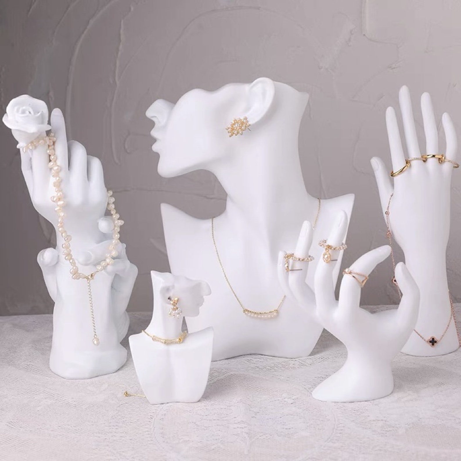 White Jewelry Display Set Jewelry Display Stand Necklace Etsy