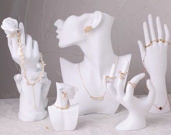 White Jewelry Display Set, Jewelry Display Stand, Necklace Display Bust, Hand Display, Mannequin Stand, Gold, Silver Jewelry Display