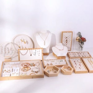 Wood Jewelry Display Set, Jewelry Organizer, Necklace Display Bust, Ring Display, Earring Display Holder, Necklace Display Stand, AN009