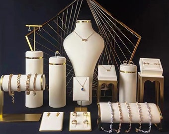 Beige Jewelry Display Set, Ring Holder, Necklace Bust, Jewelry Organizer, Bracelet Holder, Photography Props
