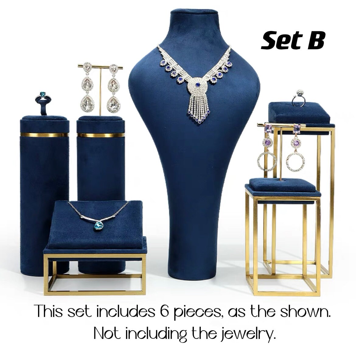 LA Haute Espositore Per Gioielli Blu Pavone Dorato | Manichino Porta Collane E Bracciali Con Base In Metallo | 5 Modelli Diversi | Elegante Decorazione Da Tavolo