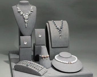 Jewelry Display Set, Necklace Display Set, Necklace Display Stand, Gray Velvet Necklace Display Bust, Bracelet Display Stand for Craft Show - Etsy
