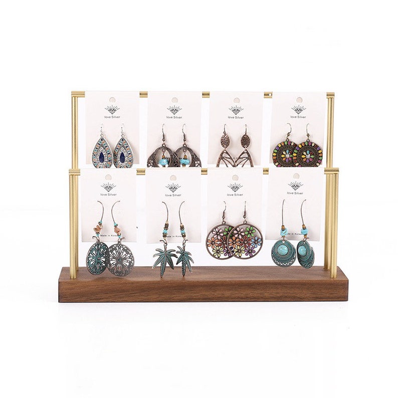 Wood and Metal Earring Holder, Earring Stand, Earrings Display Set, Gold Earring Display Stand, Earring Holder Stand with Holes image 6