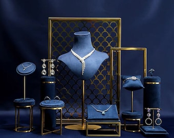 Navy Blue Jewelry Display Set, Necklace Display Stand, Velvet Necklace Display Bust, Bracelet Display Stand for craft show