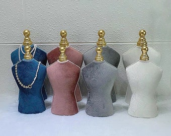 Halskette Ständer, Unikat Schmuck Display, Samt Halskette Display Büste, Halskette Mannequin Ständer für Handwerk Show Grau Weiß Pink Blau