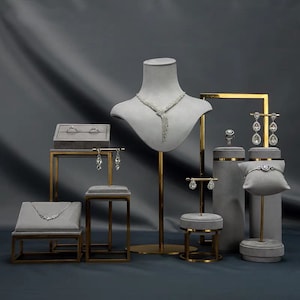 Jewelry Display Set, Necklace Display Set, Necklace Display Stand, Gray Velvet Necklace Display Bust, Bracelet Display Stand for craft show