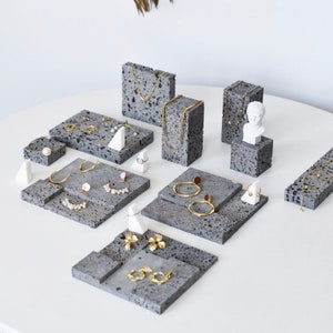 Gray Stone Jewelry Display Set, Jewelry Risers and Platforms, Jewelry display dish, Marble Jewelry display stand, Earrings Display Holder