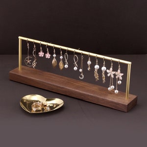 Wood and Metal Earring Holder, Earring Stand, Earrings Display Set, Gold Earring Display Stand, Earring Holder Stand with Holes image 2
