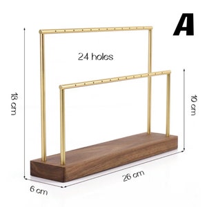 Wood and Metal Earring Holder, Earring Stand, Earrings Display Set, Gold Earring Display Stand, Earring Holder Stand with Holes A