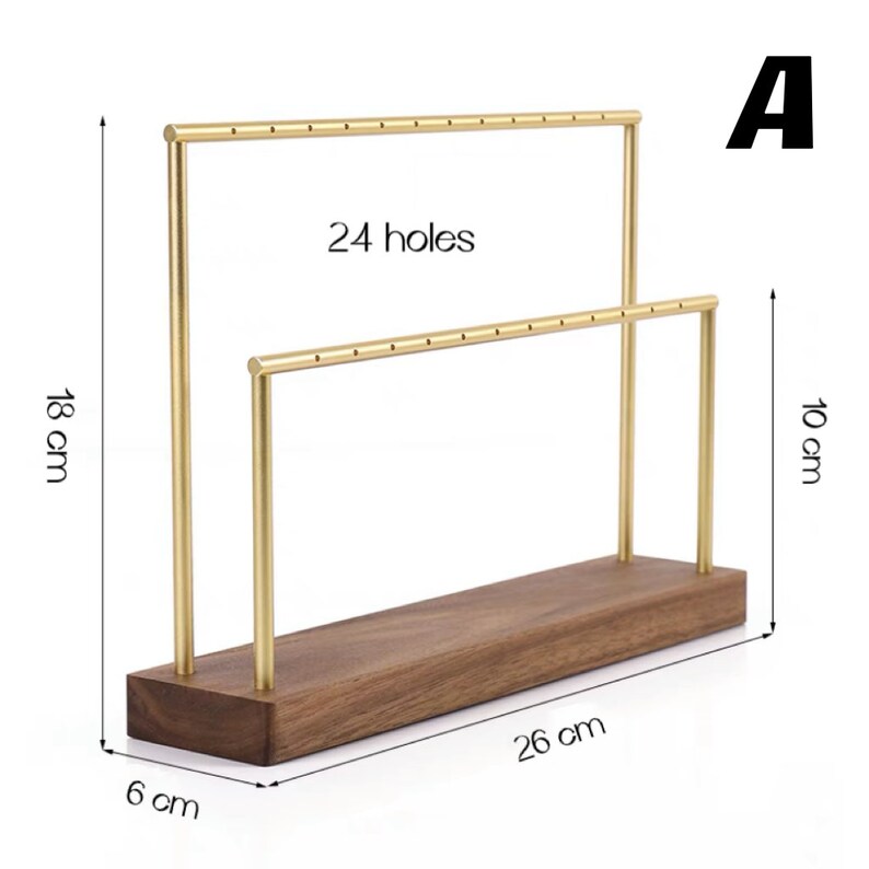 Wood and Metal Earring Holder, Earring Stand, Earrings Display Set, Gold Earring Display Stand, Earring Holder Stand with Holes A