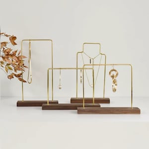 Suporte de exposição de brincos de madeira e metal, suporte de exposição de colar, suporte de brinco longo, suporte de exposição de colar, exposição de joias para exposição de artesanato