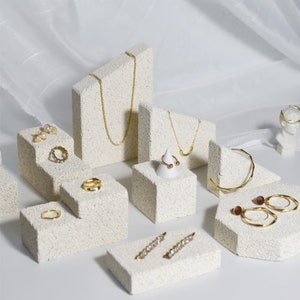 Milk White Stone Jewelry Display Set, Jewelry Risers and Platforms, Jewelry display dish, Marble Jewelry display stand, Necklace Display