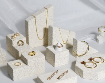 Milk White Stone Jewelry Display Set, Jewelry Risers and Platforms, Jewelry display dish, Marble Jewelry display stand, Necklace Display