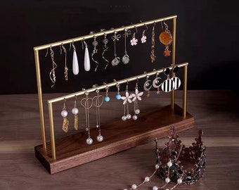 Wood and Metal Earring Holder, Earring Stand, Earrings Display Set, Gold Earring Display Stand, Earring Holder Stand with Holes