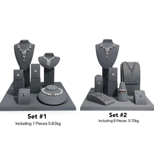 RattanView 7-Piece Velvet Jewelry Display Set - Bamboo Stands For Necklaces, Rings & Earrings