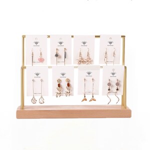 Wood and Metal Earring Holder, Earring Stand, Earrings Display Set, Gold Earring Display Stand, Earring Holder Stand with Holes image 5