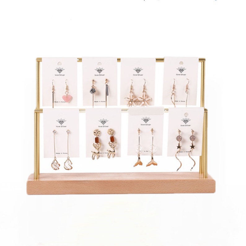 Wood and Metal Earring Holder, Earring Stand, Earrings Display Set, Gold Earring Display Stand, Earring Holder Stand with Holes image 5