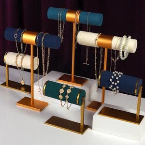 GemeShou blue velvet bracelet holder organizer, bracelet holder display for  girls, metal bangle stand holder gold jewelry stand【Blue】