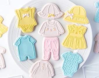 Baby Shower Cookie Cutter and Embosser Set, New Baby Fondant Cutter, Clay Cutter, Baby Bundle, Baby Dress Baby Clothes Fondant Mold