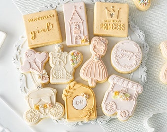 Girl Birthday Fondant Cake Decoration Decorating Cookie Cutter Stamp, Princess Carriage Arch Embosser Stamp, Fondant Cookie Stamp Love