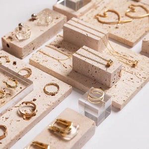 Set di esposizione per gioielli in pietra, alzate e piattaforme per gioielli, piatto per esposizione di gioielli, espositore per gioielli in marmo, espositore per collane