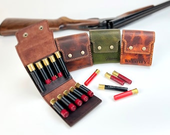 Leather 410 Shotgun Shell Holder Ammo Case belt pouch - Hunter Gift - Personalized Engraved Hunting Accessory