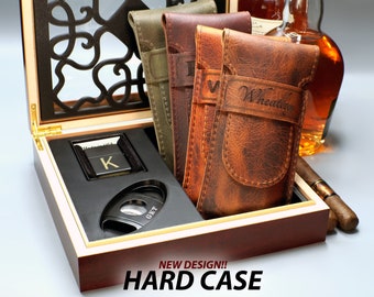 Cigar Case With Protective Liner ( Monogrammed Hard Case) with Optional Cutter, Lighter, and Humidor