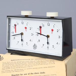 Vintage German &quot;Bohemia&quot; Mechanical Chess Clock, Tournament Chess Timer from Germany, 1980&#39;s Analogue Chess Clock with Original Box