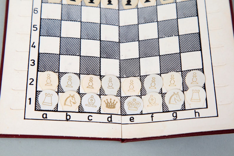 Vintage Pocket Chess Set With Flat Chess Pieces Miniature Etsy