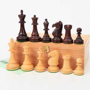 Luxury Staunton Chess Set, Drueke Design, KH 9,3cm /3,7 in., Double Weighted Chess Set, Exotic Wood Chessmen, Original Storage Box