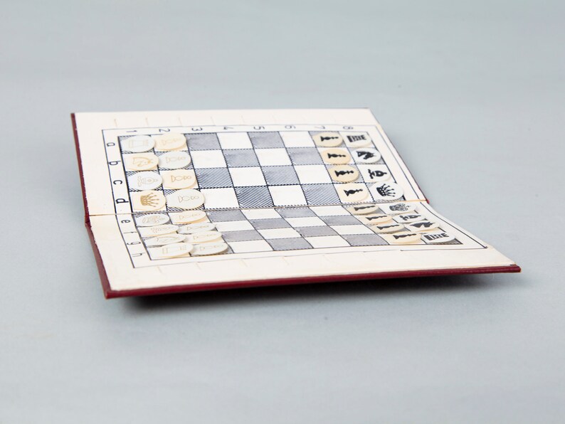 Vintage Pocket Chess Set With Flat Chess Pieces Miniature Etsy