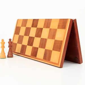 Vintage Folding Chess Board 41x41cm. /16x16in., Natural Veneer Marquetry Chess Board, Large Folding Chess Board, Squares 5x5cm.