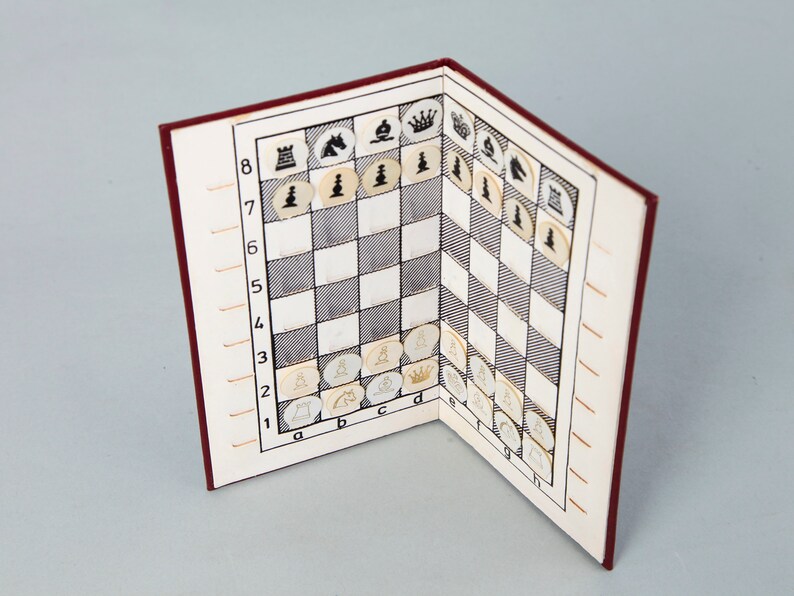 Vintage Pocket Chess Set With Flat Chess Pieces Miniature Etsy