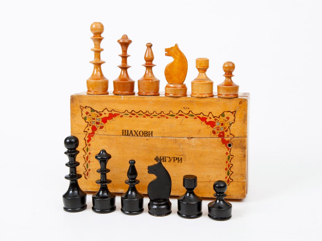 Rare East European Chess Set With Native Storage Box, KH 10cm./4 ...