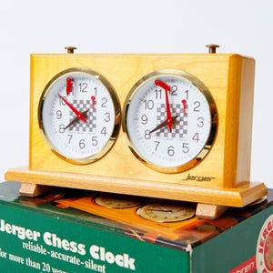 Vintage &quot;Jerger Olypmpia&quot; Mechanical Chess Clock, Rare German Wind-Up Chess Timer, 1970&#39;s Analogue Chess Clock with Original Box