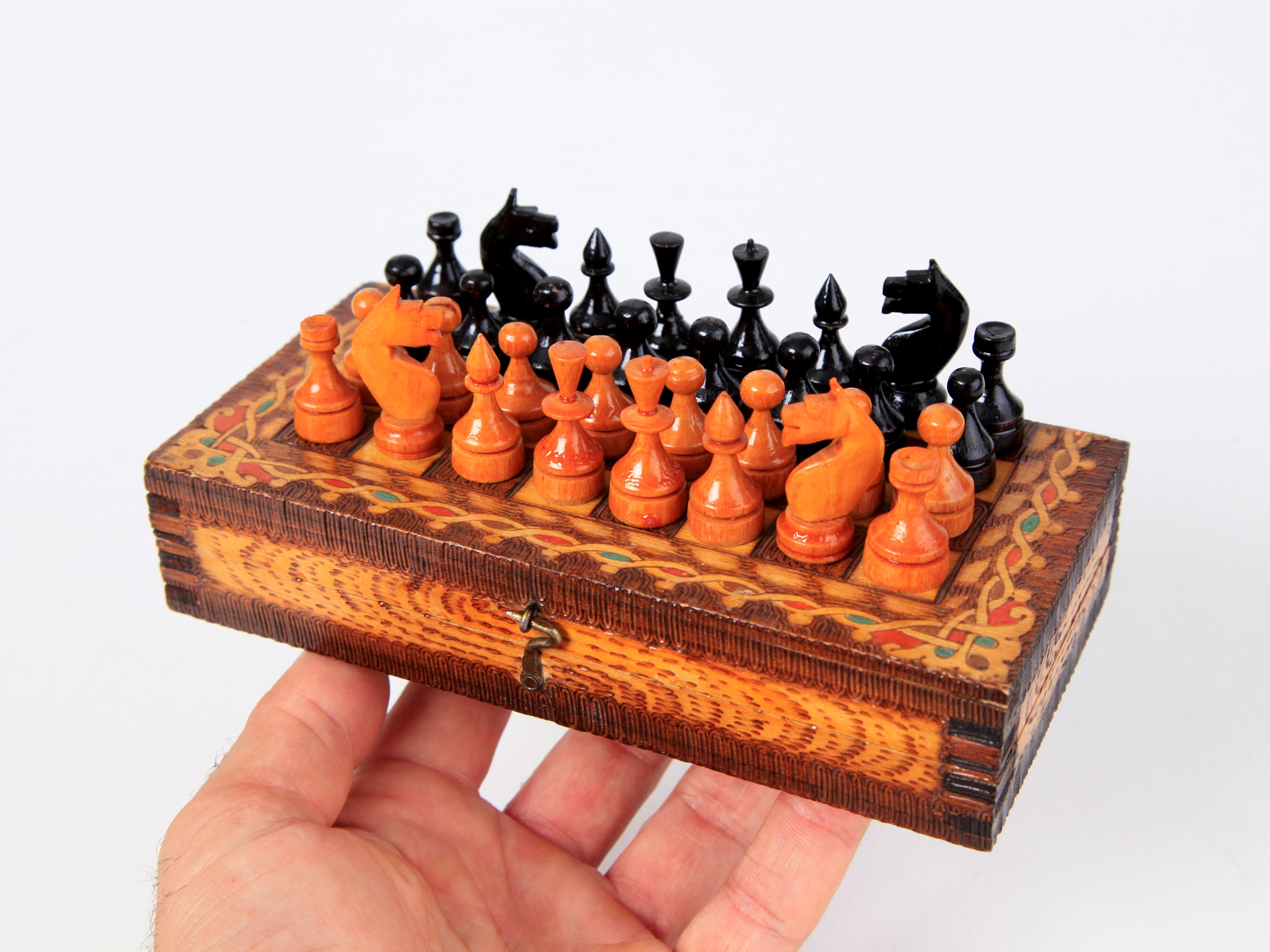 Vintage Wooden Travel Chess Set