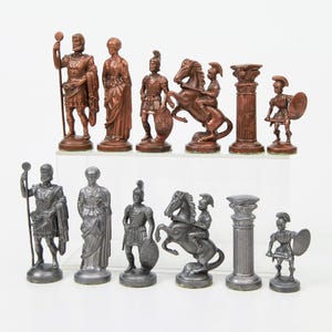Vintage Metal Roman Army Chess Set, KH 9,5cm/3,75&quot;, 1970&#39;s Figurine Alloy Metal Chess Set, Historical Chessmen, No Box or Board