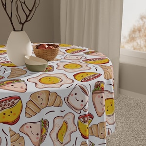 Kawaii Tablecloth, Fun Dining Table Decor, Breakfast Theme Table Cover, Family Gatherings Tablecloth, Kitchen Party Decor,