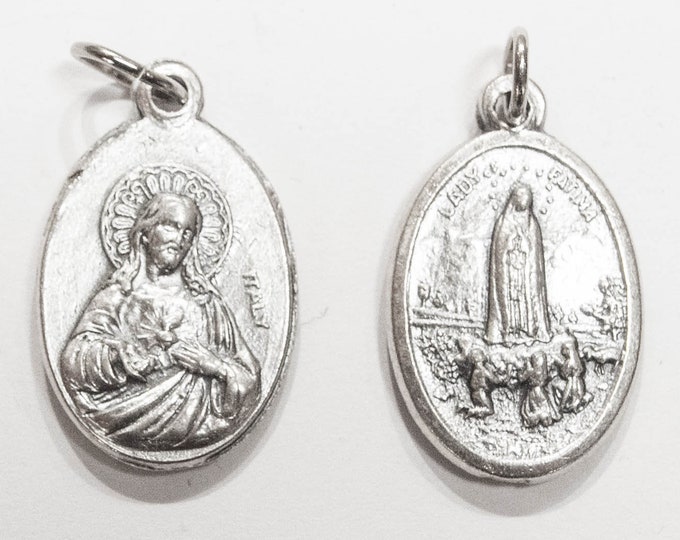 Medal pendant Both sides Sacred Heart of Jesus Christ and Lady Fatima