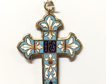 Enameled bronze cross vitrified multicouleurs antique style
