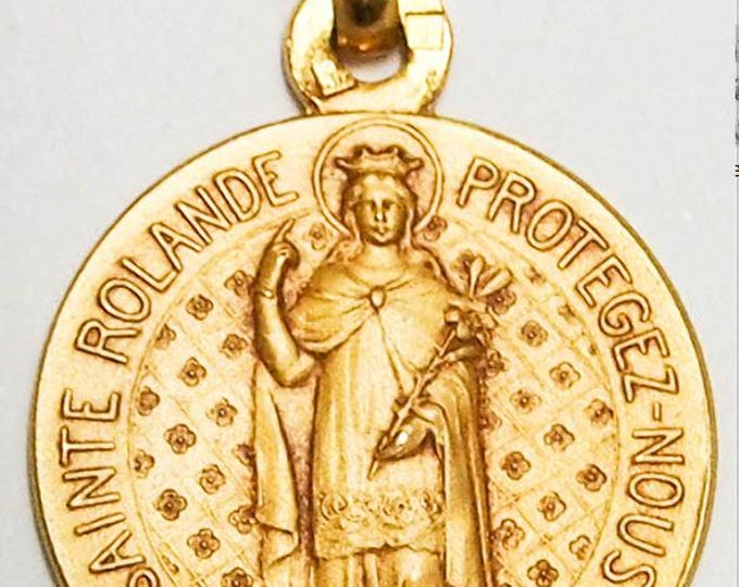 Medal Sainte Rolande gold plated 3 microns diameter 18mm handmade in France