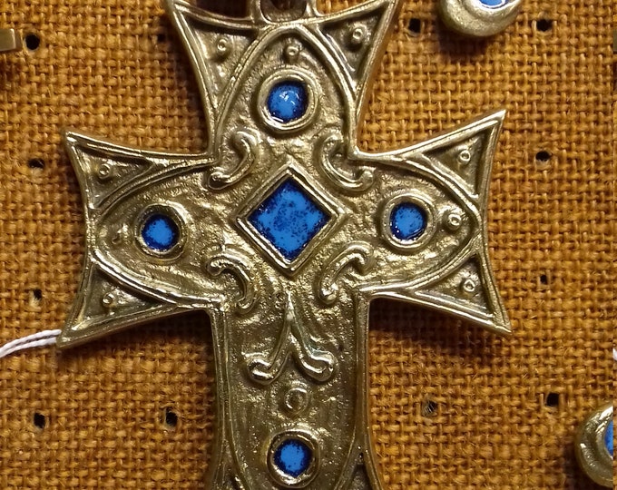 Bronze enamelled medieval style cross pendant