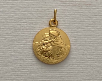 FREE SHIPMENT Medal pendant of Sant Antonio 16mm gold plated 3 microns amazing details french handmade 16 millimeters very beautiful work