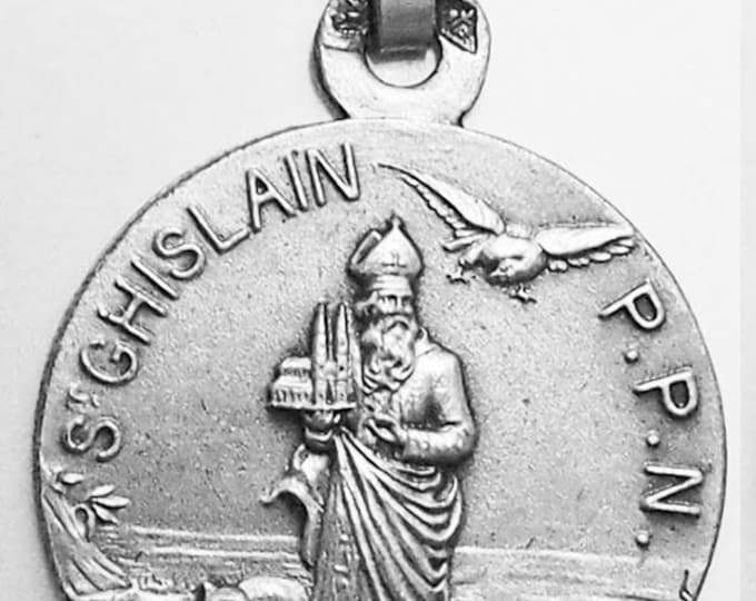 Medal Saint Ghislain argent 925 sterling diameter 18mm handmade in France