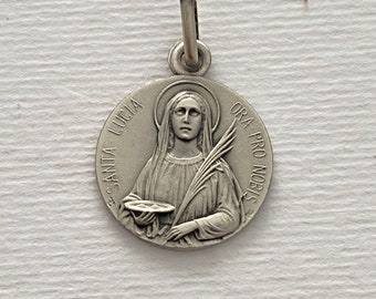 FREE SHIPMENT Medal pendant of Sainte Lucie 16mm silver 925/1000 amazing details french handmade 16 millimeters very beautiful work