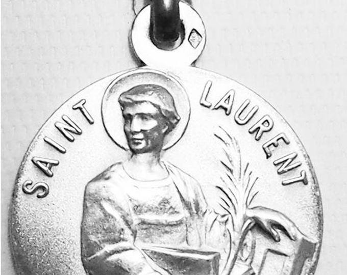 Medal Saint Laurent argent 925 sterling diameter 18mm handmade in France