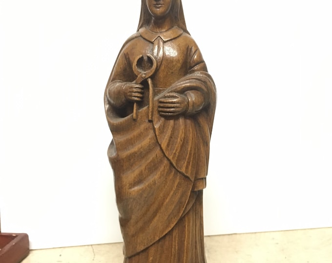 Saint Appoline patroness of dentists statue hand carved 33 cm in dark wood (collector's statue: Dominique SUPIOT)