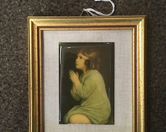 Kids table praying communion under glass with gold frame