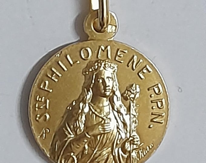 Medal Sainte Philomène gold plated 3 microns diameter 18mm handmade in France