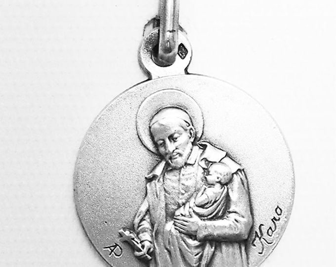 Medal Saint Vincent de Paul argent 925 sterling diameter 18mm handmade in France